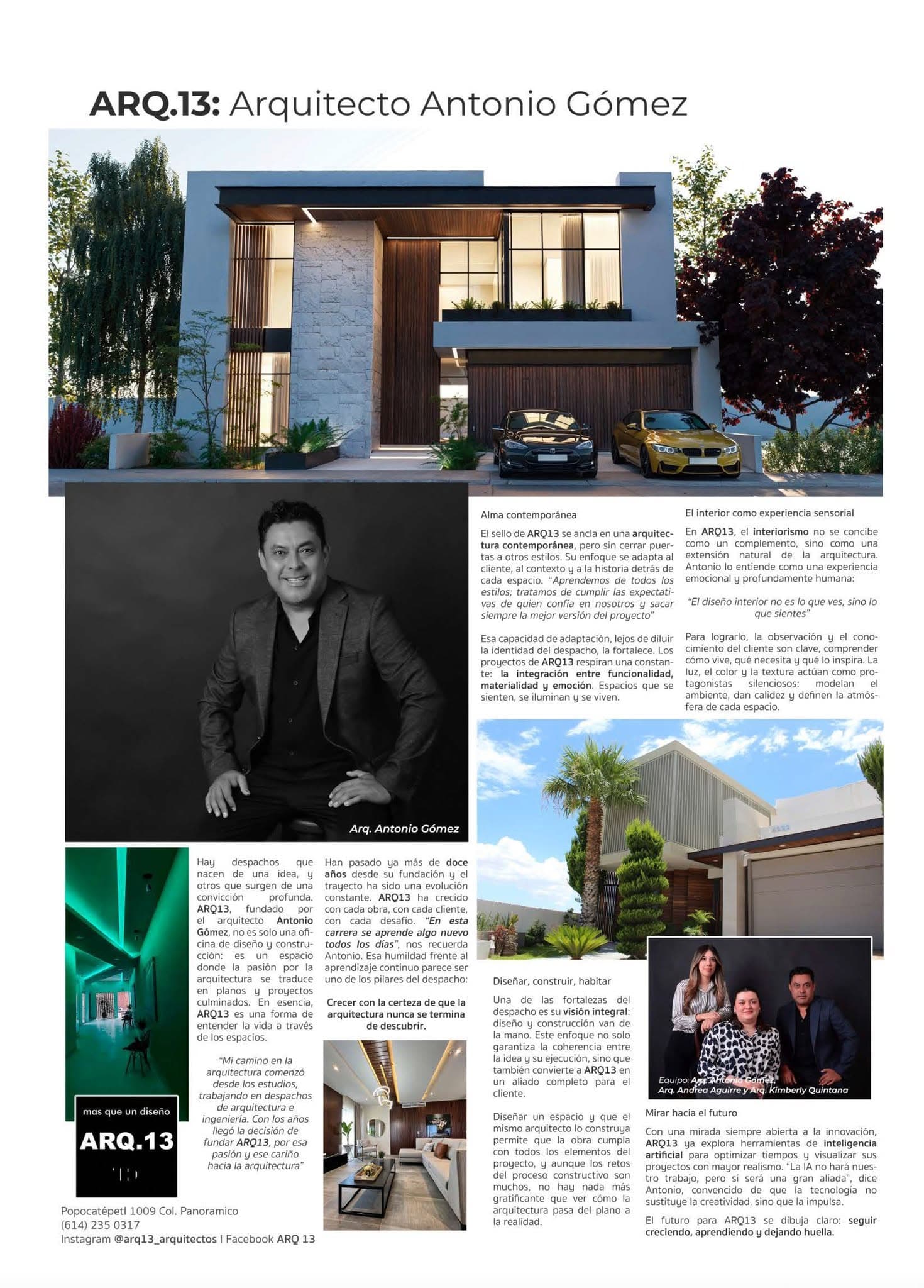 Página del artículo "ARQ.13: Arquitecto Antonio Gómez" en la revista Imágenes de Chihuahua.